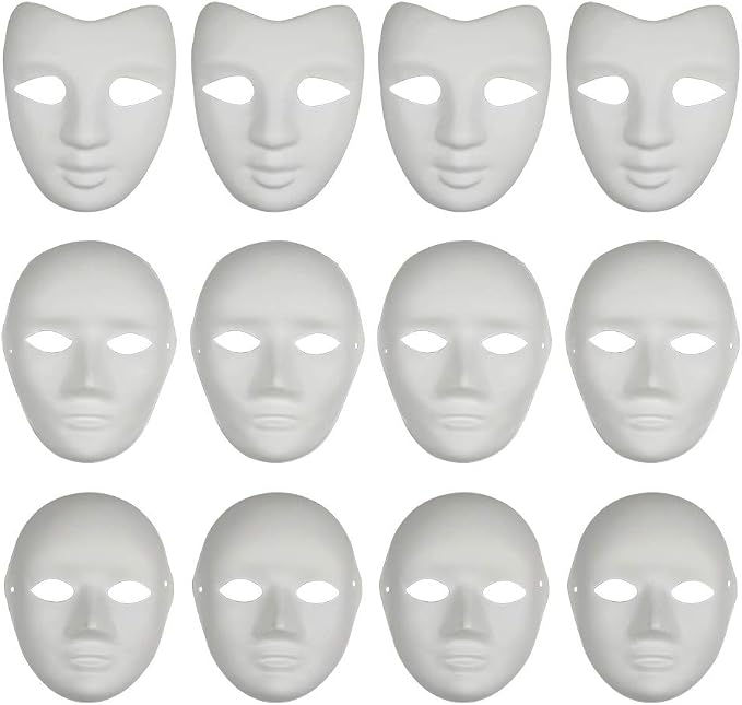 12Pcs Paper Mache Mask Blank Full FaceArt Masks for Mardi Gras Cosplay