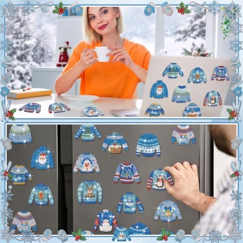 Motipuns 30 Pcs Diamond Magnets,Winter Sweater,Sky Blue