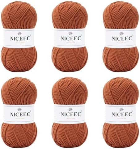 NICEEC 300g Soft Assorted Colors Yarn 100% Acrylic 870yds -Caramel