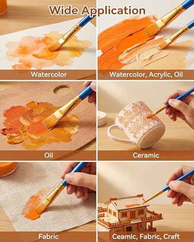 Paint Brushes Set, 70Pcs Round Pointed Tip Artist Paintbrushes for Acrylic Painting Oil Watercolor Canvas Boards Rock Body Face Nail Art, Halloween Pumpkin Ceramic Crafts Supplies，Blue