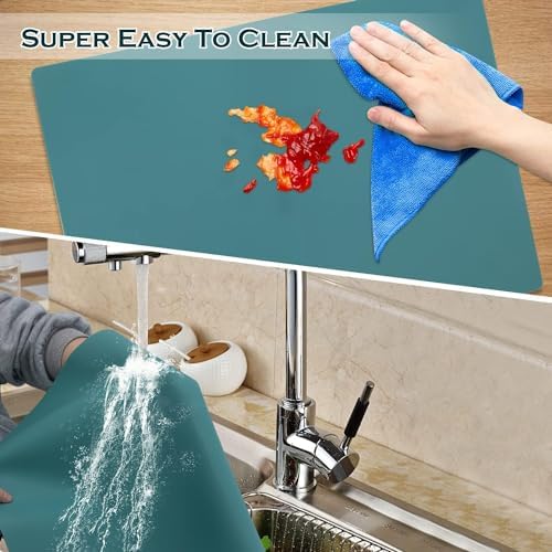 QPIX DIGITAL Extra Large Silicone Countertop Mat,Silicone Table Mat Kitchen Counter Protector Nonslip Heat Resistant Silicone Desk Mat Crafts Kids Dinner Placemat Pastry Dough Rolling Mat,Dark Green