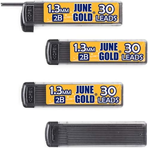 June Gold 1.3 mm, 120 Lead Refills, 2B, 4 Dispensers/w 30 Pieces Each