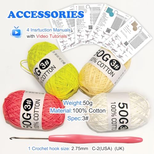 zwzxd Beginner Crochet Kit: Cotton Thread, Hooks & DIY Dishcloth Tutorial （Light Warm Pastel）