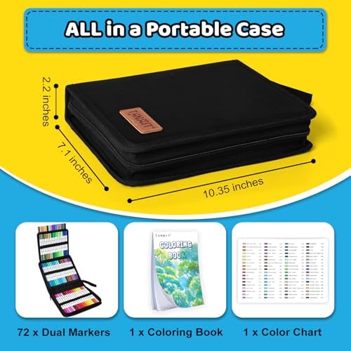 TANMIT 72 Dual Brush Markers for Adult Coloring Books | No Bleeding, Dual Tip Art Markers Set with Fine and Brush Tip Pens for Journaling Sketch Hand Lettering