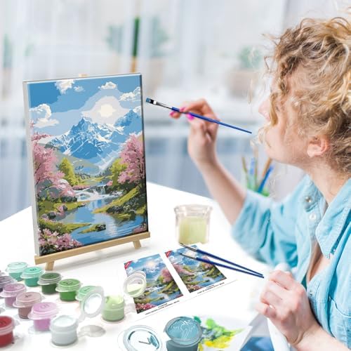 ATDMS Mountain Paint by Numbers Kits for Adult with Frame, 7.87x11.81 Inch