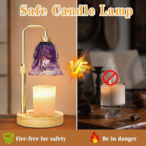 XJZJY Purple Flower Candle Warmer Lamp with Timer, Elegant Gifts for Women | Dimmable wax melt warmer with 2 bulbs for jar candles, height adjustable, Purple tulip design, home decor, housewarming gifts