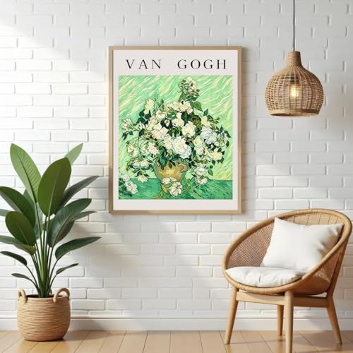 VeGuude Diamond Art Kits for Adults, Full Drill Van Gogh White Roses Diamond Painting Kits for Beginners, DIY Full Rhinestone 5D Diamond dots (Gemstone Craft), Home Wall Decoration (12x16 inch)