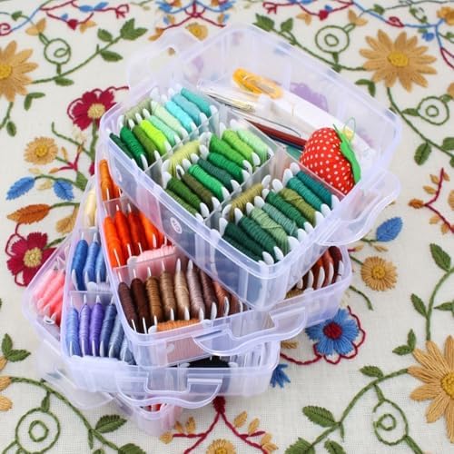 Athena’s Elements 4 Tiers Embroidery Floss Thread Kit, Including 210 Colors Cross Stitch Sewing Thread with Embroidery Accessories, with Making Book Guide, Storage Organizer Box