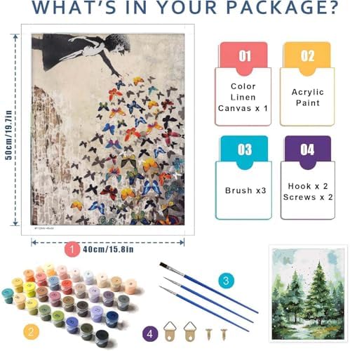 niurenmaoyi Girl Butterfly Paint by Numbers Kit for Adult Beginner,20X16in