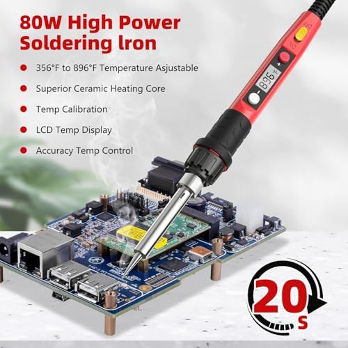 Soldering Iron Kit, 80W 110V LCD Digital Solder Irons, Portable Welding Tools with Ceramic Heater, Accurate 356°F-896°F, for Metal, Jewelry Electrical Repairs, DIY