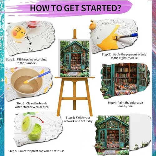 ajepon Bookshop Paint by Numbers Kit for Adults - Painting by Number Kits Books, Bookshop Adults Paint by Numbers Kits on Canvas Without Frame Oil Painting for Home Wall Decor 16X20inch