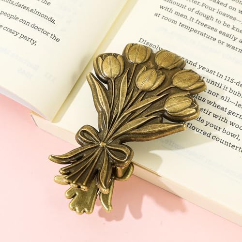 Vintage Plant Metal Bookmark Clips - Tree of Life/Tulip/Ginkgo Leaf Journal Clips, Traveler's Notebook Accessories, an Ideal Gift for Book Lovers and journaling Enthusiasts (Tulip Style A)