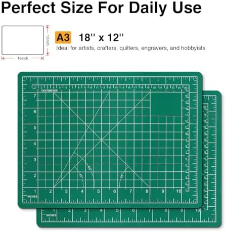 DIYSELF 12in×18in Cutting Mat for Sewing, A3 Self Healing Cutting Craft Mat | A3 Green Cutting Mat for Rotary Cutter, Sewing, Fabric, Quilting, 5-Ply Hobby Craft Mat Double Side for Home, Studio and DIY