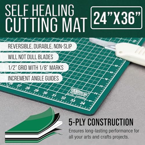 U.S. Art Supply 24"x36" Self-Healing Cutting Mat 5-Ply Green/Black