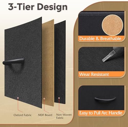 WLIVE Tall Dresser for Bedroom, 9 Drawer Dresser, Black and Rustic Brown | 9 roomy fabric drawers, Tall storage design, Bedroom or closet use, Chest of drawers, Smooth wood tabletop