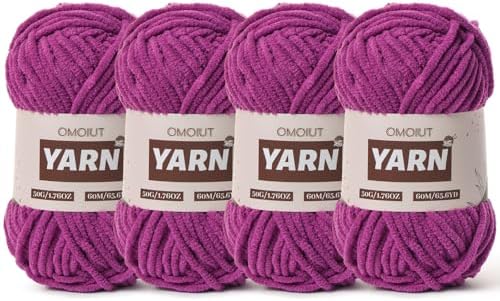4 Packs Plush Chenille Chunky Crochet Yarn - Baby Yarn for Crocheting Soft - Velvet Yarns Knitting for Blankets Crafts - Fluffy Amigurumi Yarns 200g/262.5yds (4 Dark Purple)