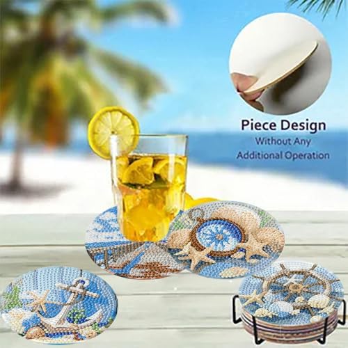 8 Pack Beach Diamond Art Coasters,Seaside Diamond Painting Coasters Kits