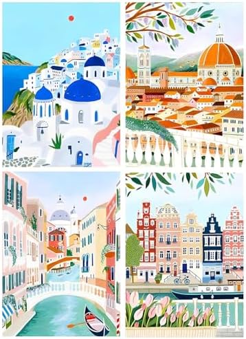 Yeaqee 4Pcs Diamond Art Kits for Adult Gem Painting Kit, Scenery