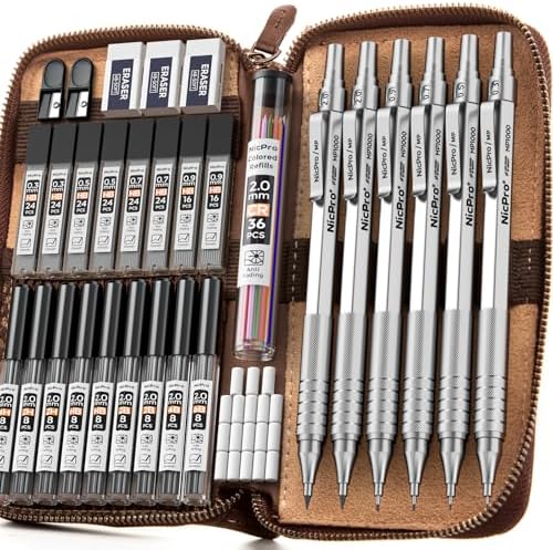 Nicpro 33PCS Metal Mechanical Pencil Set in Leather Case