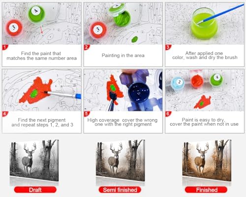 TUMOVO Paint by Numbers for Adults White Tail Buck Deer DIY Easy Paint by Numbers Abstract Paint by Numbers for Beginner Kids and Adults Home Wall Decor Oil Painting Framed 16x20 Inch
