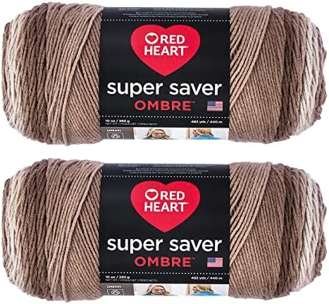 Red Heart Super Saver Ombre Yarn for Crocheting, Cocoa, 2-Pack