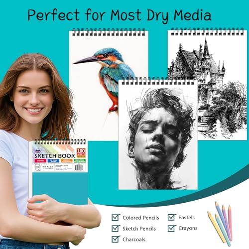 WINNER 9" x 12" Sketch Book 4 Pack, 400 Sheets Spiral Bound Art Sketchbook, 68lb/100gsm White Acid Free Drawing Pad, Sketching Doodling Drawing Writing Sketch Pad, Art Supplies for Back to School