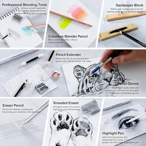 KALOUR 154PCS Artists Art Supplies - Drawing Kit with 6 Sketchbook,Tutorial,Coloring Paper - Graphite,Colored, Charcoal, Watercolor & Metallic Pencils - for Artists and Beginners