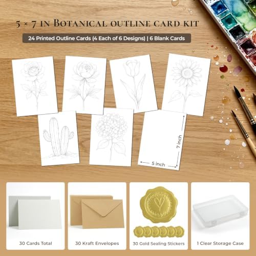 Vienrose Botanical Watercolor Cards with Envelopes 30 Pack 5x7