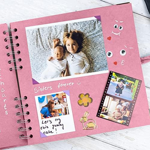 Bstorify Square Scrapbook Photo Albums 8 x 8 Inch Pink Thick Paper, Hardcover, Metal Corners, Ribbon Closure - Ideal for Your Scrapbooking Albums, Art & Craft Projects | Hardcover with Thick 200 GSM Kraft Paper, Ideal for Your Scrapbooking Albums, Art ...