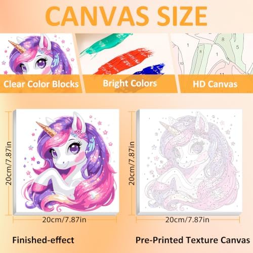 Mandun Unicorn Paint by Numbers Kit for Kids, 8x8 inch