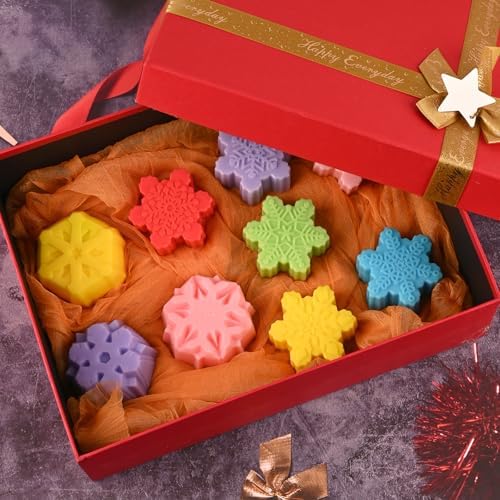 HUAKENER 2 Pack Snowflakes Soap Molds, Large Size Christmas Soap Molds | Nonstick, Food Grade Material, Snowflakes Silicone Mold for Handmade Soap, Mini Cakes, Brownies, Chocolate, Jello