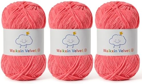 3 Pack Fluffy Chenille Yarn for Crocheting，Baby Yarn for Crocheting Soft，150g/5.28oz Velvet Amigurumi Yarn ，Fingering Weight Yarns for Crocheting Baby Blankets、DIY Craft.(3 Watermelon Red)