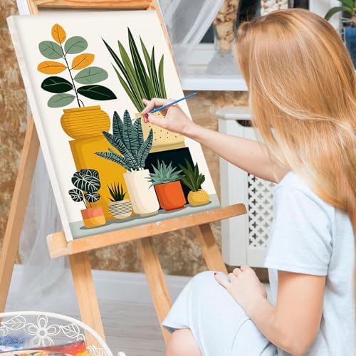 Bowetile Framed Paint by Numbers Flower Kit for Adults, Adults' Paint-by-Number Kits on Canvas, Painting by Numbers Flower Pot, DIY Acrylic Number Painting for Home Wall Decor, 8x12in