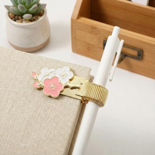 2pcs Pen Clip for Notebook Metal Loop Holder Journal Accessory Floral Spring Pencil Organizer Pocket Decorative Writing Tool