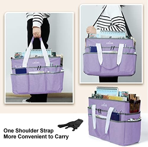 JJRING Craft Organizer Tote Bag Large Art Storage Caddy Lilac | With Multiple Pockets For Sewing, Scrapbooking, School, Medical, And Office Supplies