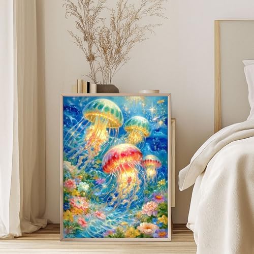 Diamond Art Kits for Adults, 5D Glowing Jellyfish Diamond Painting Kit