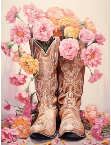 Paint by Numbers for Adults Cowboy Boots - Flower Paint by Number on Canvas