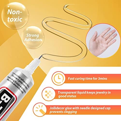 B7000 Clear Adhesive with Precision Tips, 5 PCS B-7000 Jewelry Bead Glue for Diamond Rhinestone Applicator Tools Set - Strength Adhesive for Nail Art DIY Crafts Clothes Shoes Bags