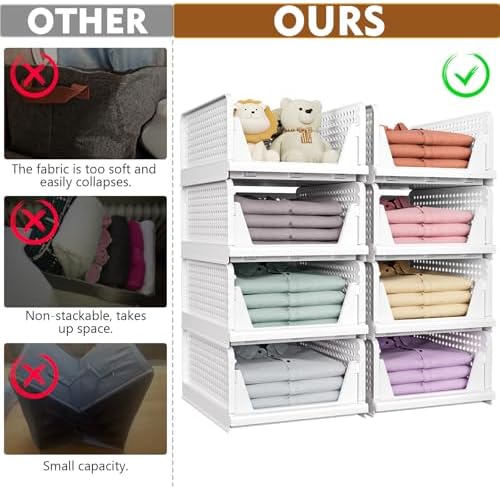 8 Pack Closet Organizers and Storage, Stackable & Foldable Closet Bins