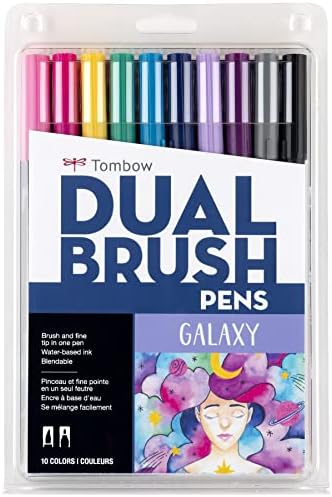 Tombow 56188 Dual Brush Pen Art Markers, Galaxy, 10-Pack. Blendable, Brush and Fine Tip Markers