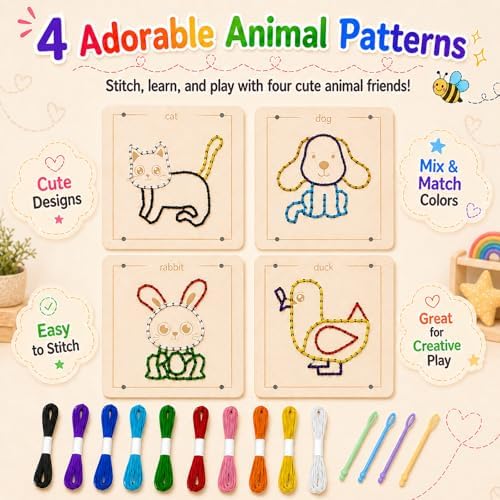 Montessori Wooden Lacing Toys for Toddlers and Kids Ages 2-4 5-7, Sewing Kit Fine Motor Skill Busy Board, Education Sensory Preschool Toy for 1 2 3 4 Year Olds, Birthday Gift for Boys and Girls