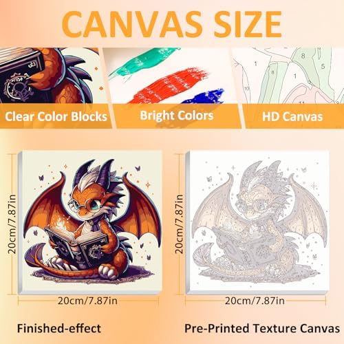 Dragon Paint by Numbers Kit for Kids, 8x8 inch