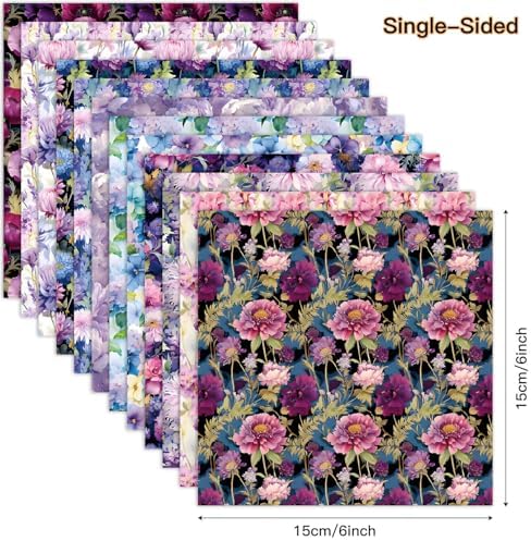 Purple Floral Scrapbook Paper Pad Color Flower Patterned Paper 6×6,24 Sheets Single-Sided Floral Scrapbooking CardStock Papers Pad for Holiday Cardmaking DIY Origami Journaling.