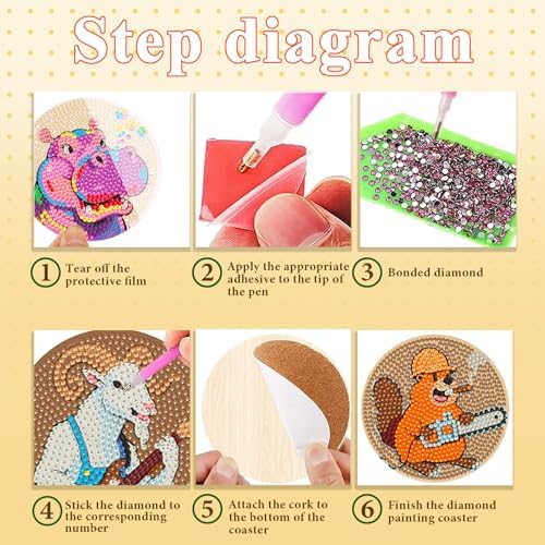 DOTSOPS 8 Pcs Animal Diamond Painting Coasters for Beginners with Holder