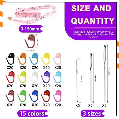 Swpeet 316Pcs Colorful Stitch Locking Clip Knitting Markers Crochet Clips with 15 Pieces Big Eyes Blunt Sewing Needles and Soft Ruler Assortment Kit, Perfect for Knit DIY Projects Accessories