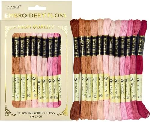 Premium Rainbow Color Embroidery Floss - Cross Stitch Threads - Friendship Bracelets Floss - Crafts Floss - 12 Skeins Per Pack Embroidery Floss,Warm red-Brown Gradient