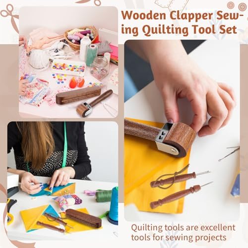 AceOrbit 4 Pcs Wooden Clapper Sewing Quilting Tool Set, Deluxe Set