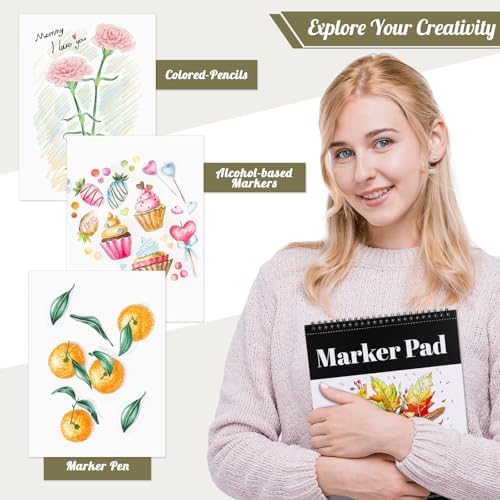 A4 Marker Paper Pad 40 Sheets, 8.3×11.7 Inch Bleedproof Art Sketch Pad, 73lb/120gsm Drawing Paper Spiral Sketch Book, Painting Coloring Alcohol Marker Paper for Beginners, Artists, Gift