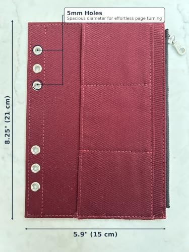 Wanderings 6-Ring Zipper Pocket for A5 Size Binder Planners - 5.9" x 8.25" / - Durable 100% Cotton Fabric - Planner Accessories Case for Refillable Planners - Compatible with Filofax