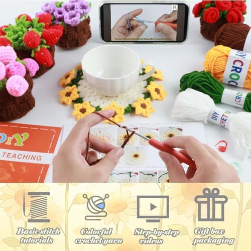 Yarniss Beginner Crochet Kit Sunflower Coaster w/Video